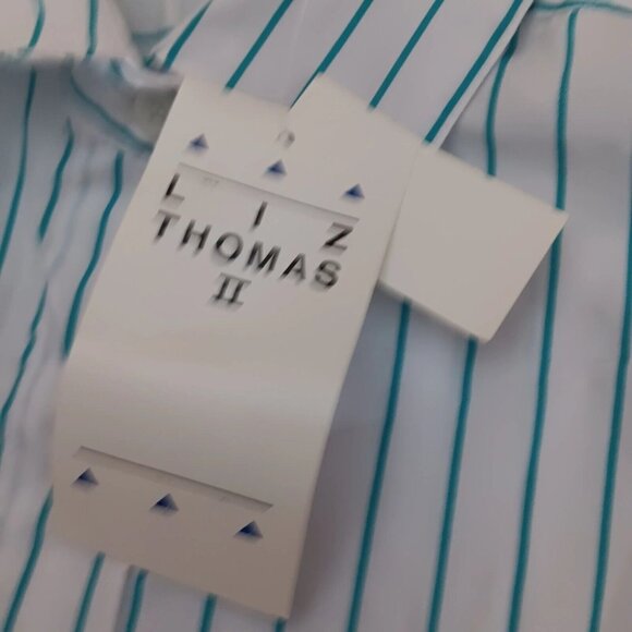 Liz Thomas II Blouse Plus Size 40 White Teal Stripe Short Vintage 80s 90s NOS - Picture 11 of 12